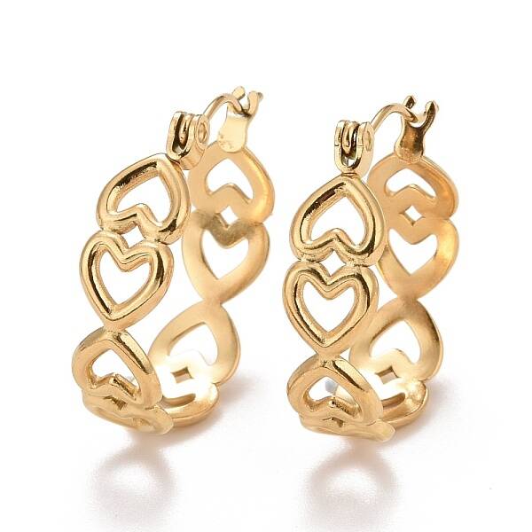Ion Plating(IP) Hollow Heart 304 Stainless Steel Hoop Earrings for Women