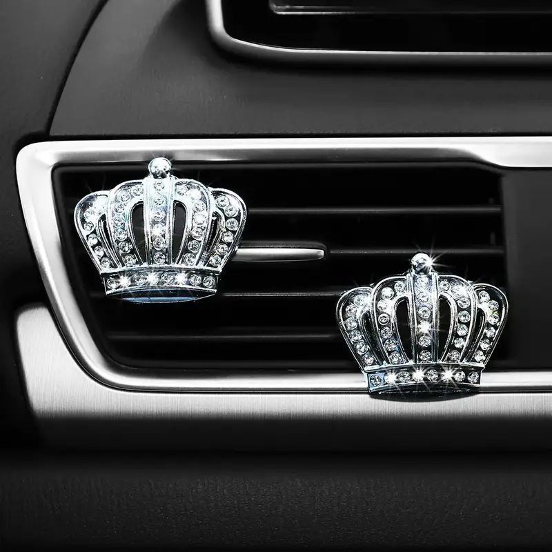Crown Design Car Air Outlet Decoration, 2 Counts Rhinestone Decor Car Air Vent Aromatherapy Clip, Universal Car Interior Acce...