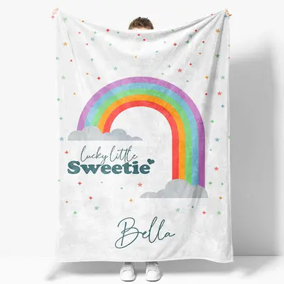 Colorful Rainbow Little Sweetie Custom Name Blanket