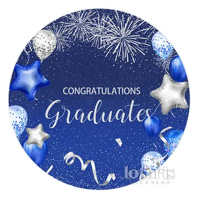 Aperturee Silver Navy Blue Balloons Circle Graduation Backdrop | Diy Graduation Backdrop | Graduation Photo Backdrop | Custom...