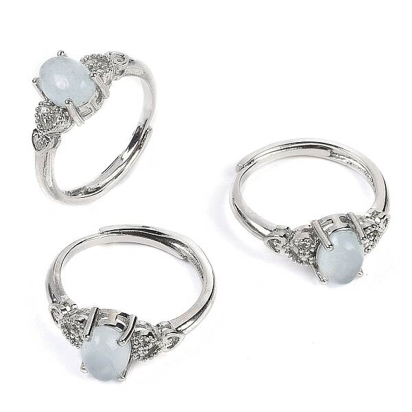 Oval Natural Aquamarine Adjustable Rings
