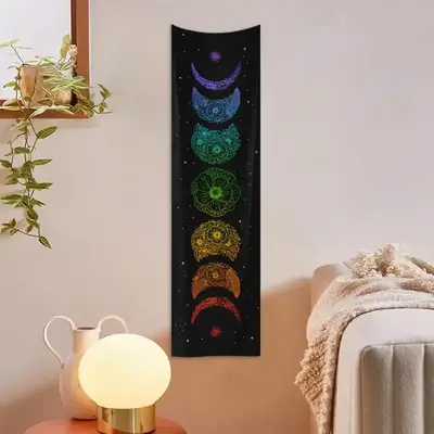 1 Piece Boho Style Colorful Moon Phase Tapestry, Cosmic Energy Meditation Tapestry, Square Wall Decoration Tapestry For Bedro...