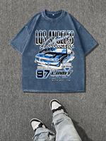 Men's Regular Fit Car Graphic Print Round Neck Tee, Vintage Trendy Casual Short Sleeve T-shirt for Daily Wear, Ladies Summer ...