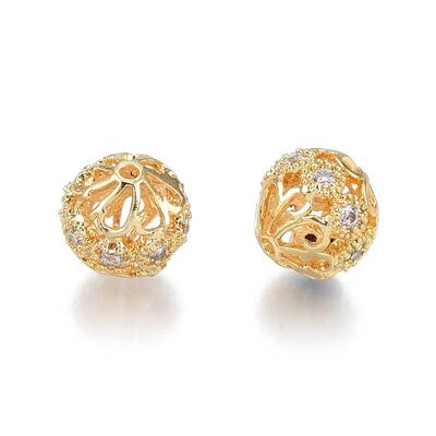 Brass Pave Clear Cubic Zirconia Beads