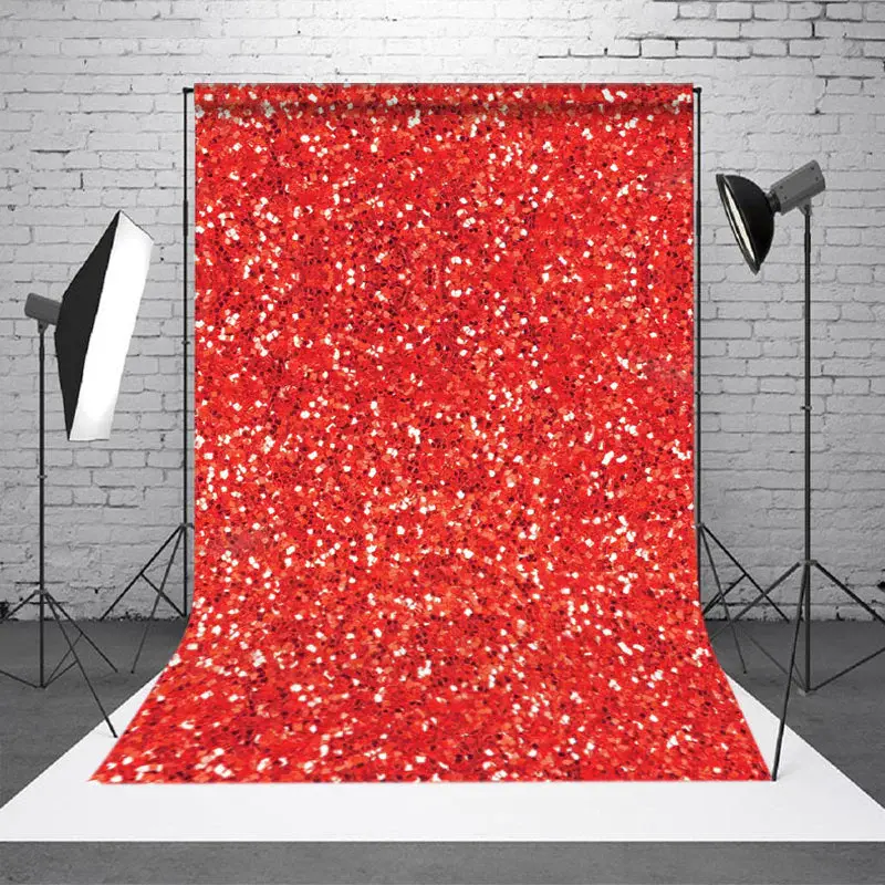Aperturee Glitter Hot Red Silver Dots Twinkling Photo Backdrop - Aperturee
