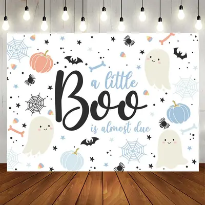 Aperturee Blue A Little Boo Is Almost Due Baby Shower Backdrop