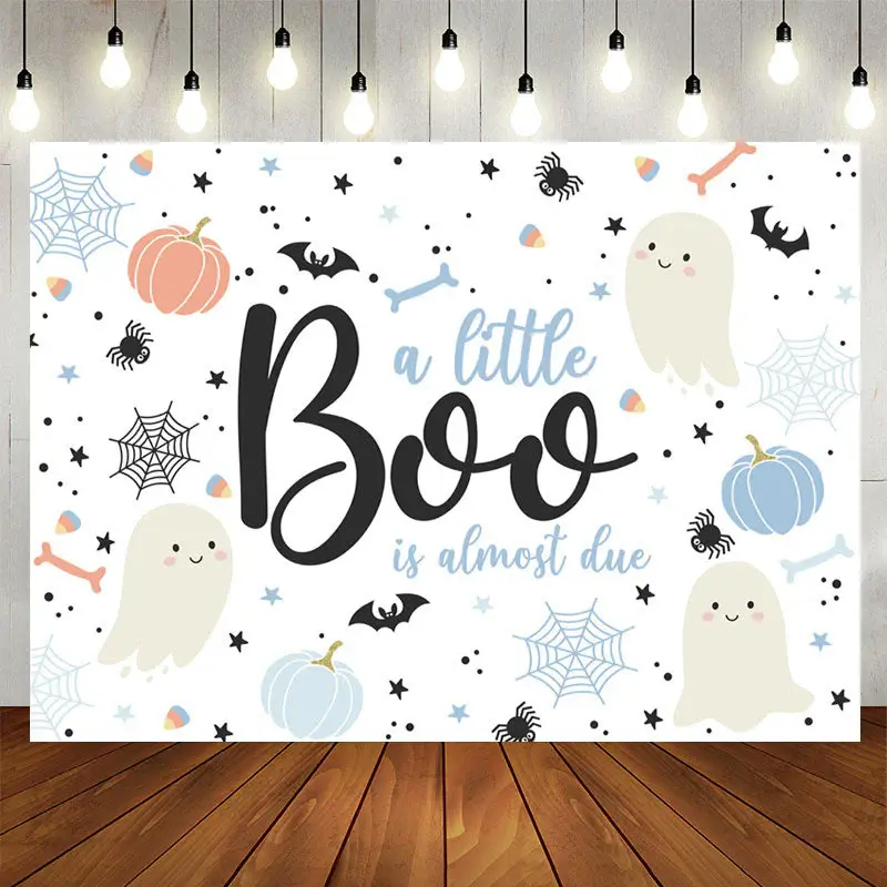 Aperturee Blue A Little Boo Is Almost Due Baby Shower Backdrop
