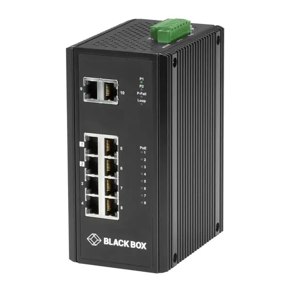 LPH3100A Black Box LPH3100 Series 8 x Ports 1000Base-T PoE+ + 2 x Ports 1000Base-T Layer 2 Gigabit Ethernet Temperature Switc...