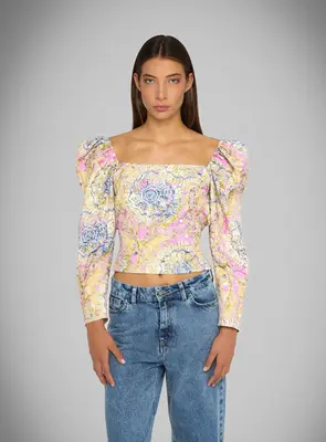 BRIGITTE JACQUARD PUFF SLEEVE BLOUSE | Size: S