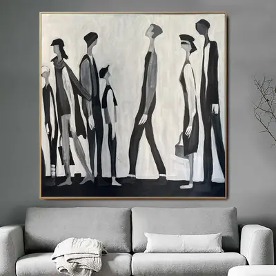 Original Abstract Humans Paintings On Canvas Black And White Figurative Art Textured Minimalist Painting Wall Decor | QUEUE