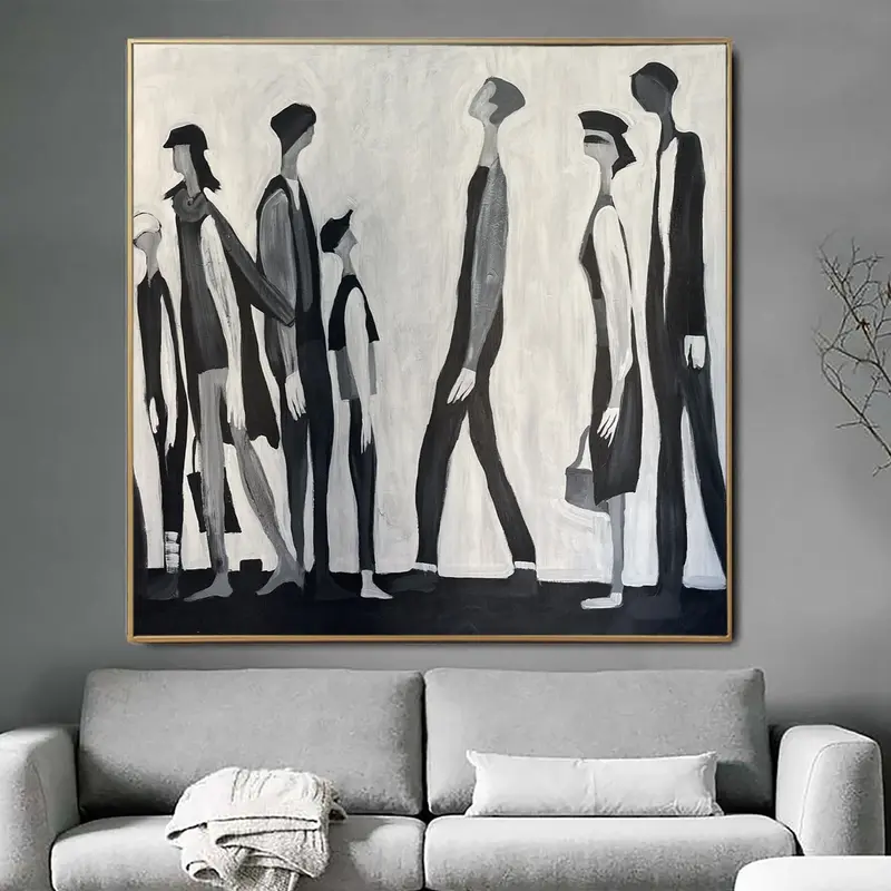 Original Abstract Humans Paintings On Canvas Black And White Figurative Art Textured Minimalist Painting Wall Decor | QUEUE