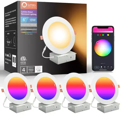 Lumary ETL Certified Smart LED Recessed Dimmable Downlight 6 inch, 4 pcs
