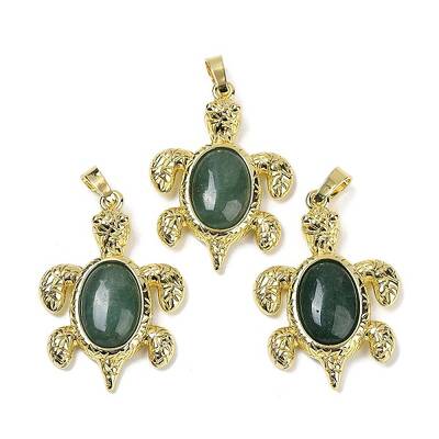 Natural Green Aventurine & Brass Pendants