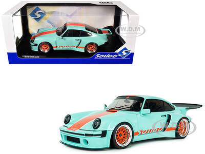 2025 Porsche 911 KS-R by Khyzyl Saleem Blue Racer Light Blue with Orange Stripes 1/18 Diecast Model Car by Solido