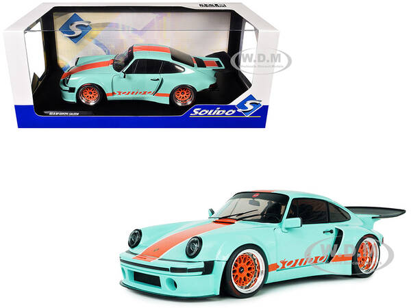 2025 Porsche 911 KS-R by Khyzyl Saleem Blue Racer Light Blue with Orange Stripes 1/18 Diecast Model Car by Solido