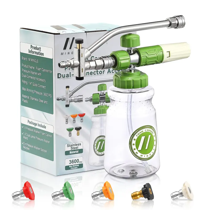 M MINGLE Foam Cannon for Pressure Washer with Dual-Connector Tool, Dual Lance Pressure Washer Wand for Adjustable Snow Foam, ...