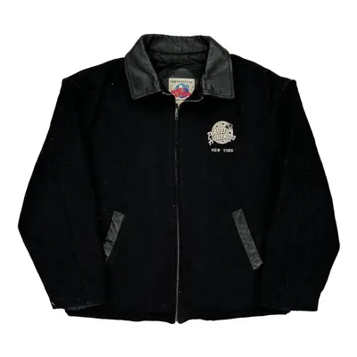 New York Planet Hollywood Graphic Varsity Jacket - XL Black Nylon