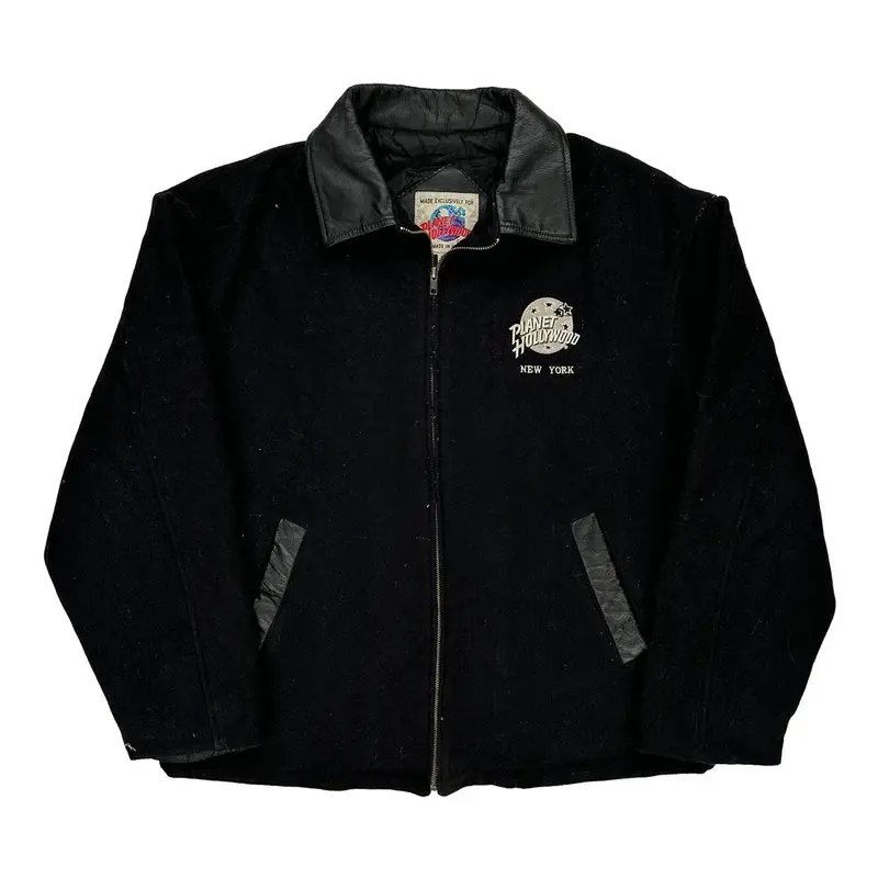 New York Planet Hollywood Graphic Varsity Jacket - XL Black Nylon