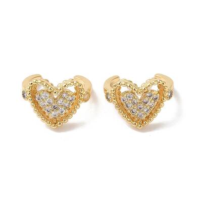 Hollow Heart Brass Micro Pave Cubic Zirconia Cuff Earrings for Women