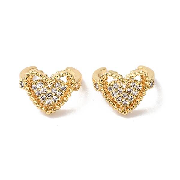 Hollow Heart Brass Micro Pave Cubic Zirconia Cuff Earrings for Women