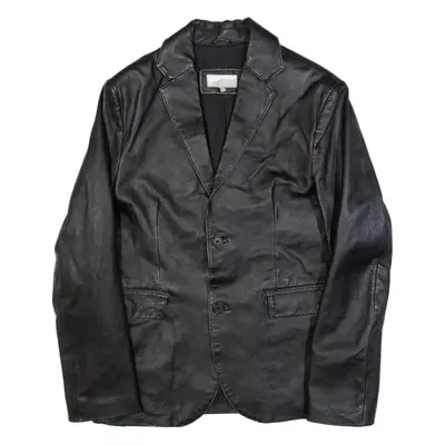 POLITIX Mens Blazer Jacket Black Leather L
