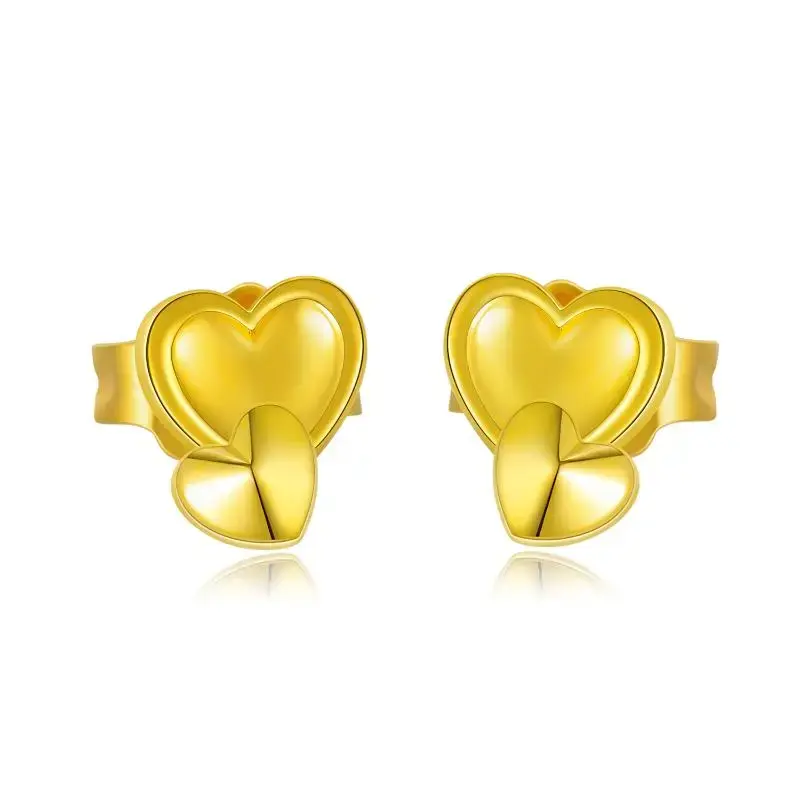 18K Gold Heart Stud Earrings For Women
