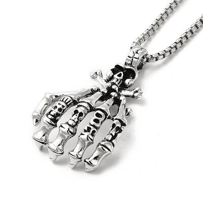 Alloy Skull Hands Pandant Necklace with Box Chains