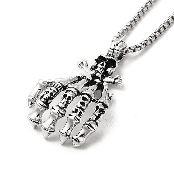 Alloy Skull Hands Pandant Necklace with Box Chains