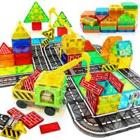 Magnetic Tiles Road Set with Magnet Crane Car Toys, Magnetic Blocks STEM Toys Creativity and Educational Construction Toys To...