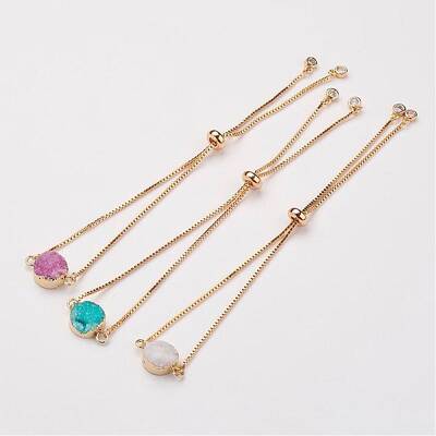 Electroplated Natural & Dyed Druzy Agate Slider Bracelets