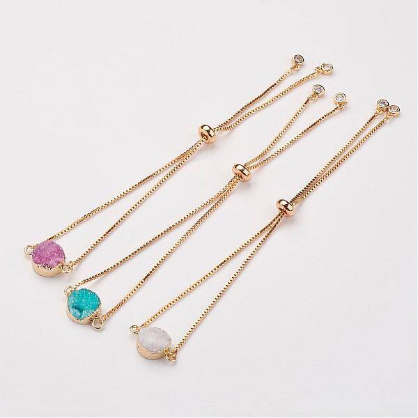 Electroplated Natural & Dyed Druzy Agate Slider Bracelets