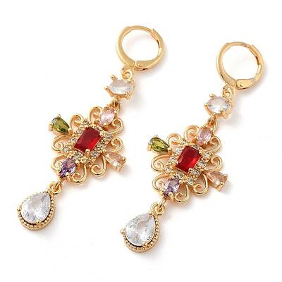 Rack Plating Golden Brass Dangle Leverback Earrings