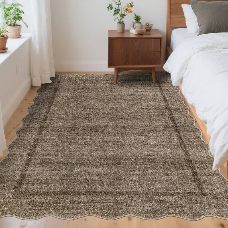 Garvee Large Area Rug 9x12 Scalloped Rug with Non Slip TPR Rubber Backing, Washable Neutral Carpet, Non Shedding Thin Floor M...