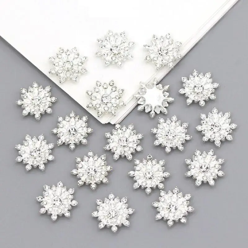Christmas 10pcs Snowflake Shaped Rhinestone Decorated Button, Diy Sewing Accessories for Clothing Shoes Bags, Sewing Supplies