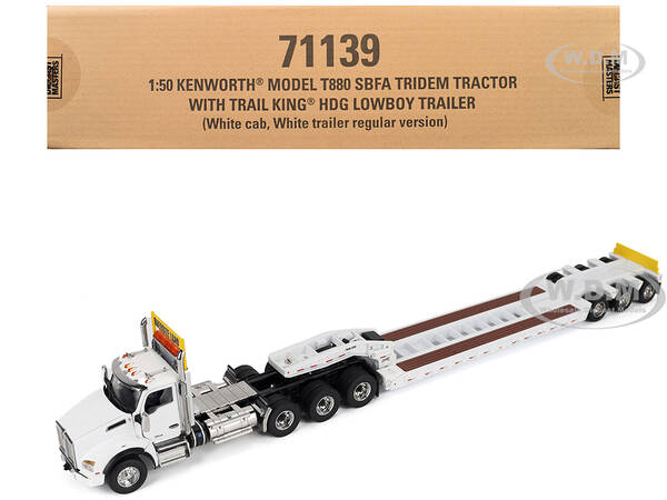Kenworth T880 SBFA Tridem Truck with Trail King HDG Lowboy Trailer White \