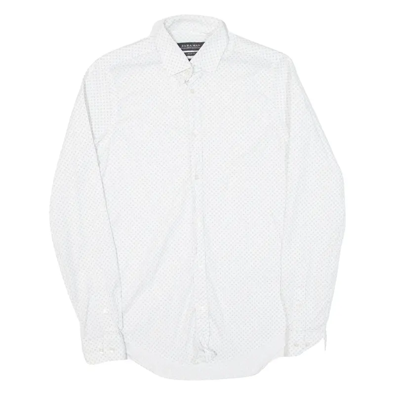 ZARA MAN Slim Fit Mens Shirt White Spotted Long Sleeve S