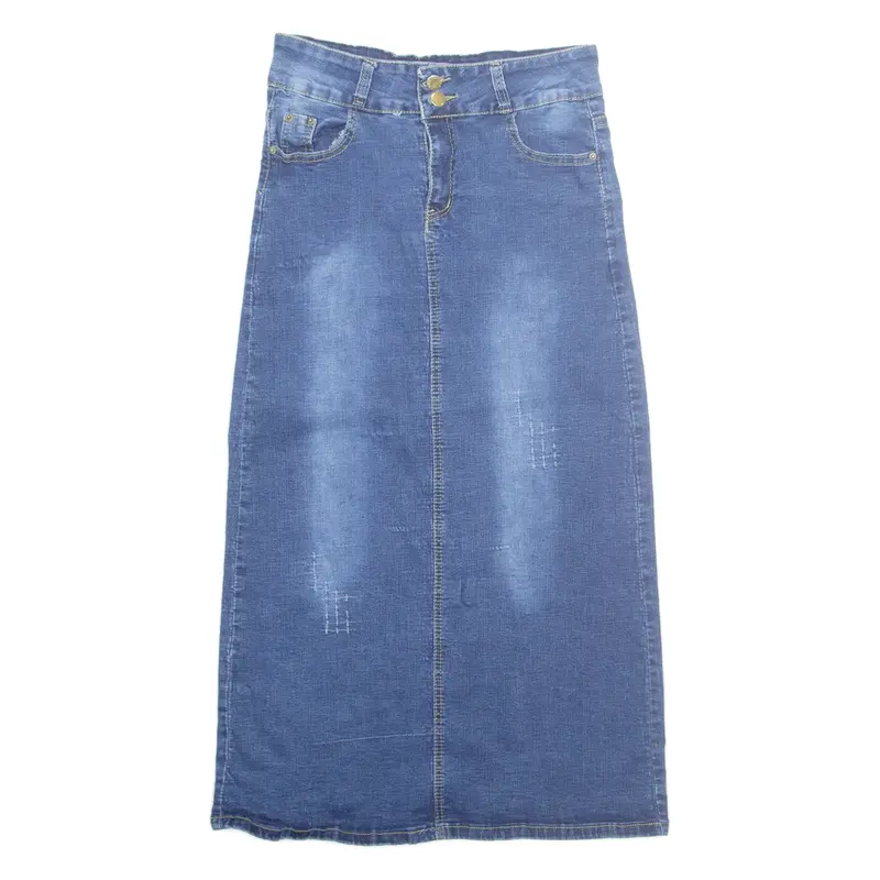 Womens Straight Skirt Blue Midi Denim S