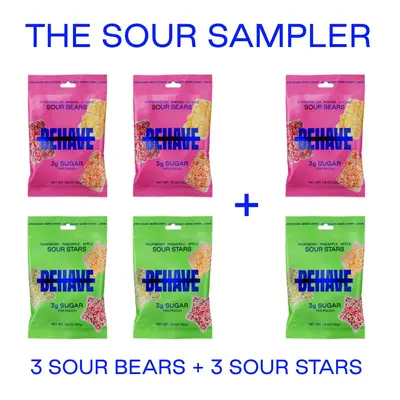 BEHAVE Low-Sugar Sour Candy Sampler (6 bags) - Sour Fruit Flavors - Low Net Carb, Low Calorie, High Fiber - Keto & Diabetic F...