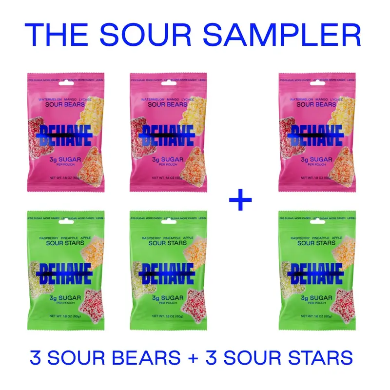 BEHAVE Low-Sugar Sour Candy Sampler (6 bags) - Sour Fruit Flavors - Low Net Carb, Low Calorie, High Fiber - Keto & Diabetic F...