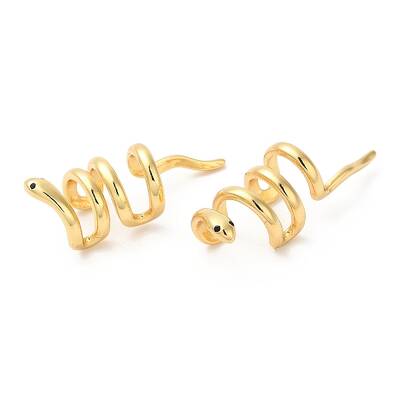 Rack Plating Brass Snake Cuff Earrings with Cubic Zirconia