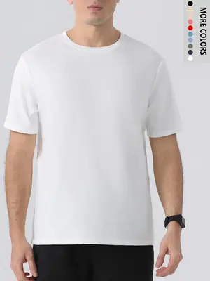 Men's Regular Fit Solid Round Neck Short Sleeve Tee Summer Clothes, Plain Crew Neck T-Shirt for Men, Casual Comfy Knitting To...