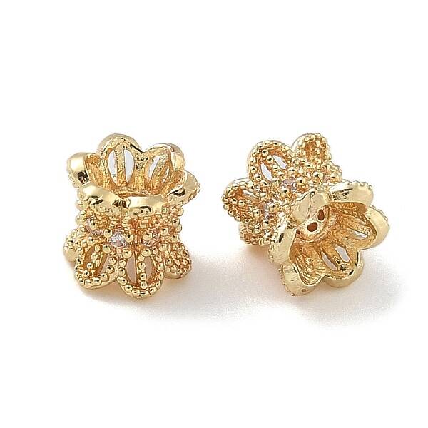 6-Petal Brass Micro Pave Cubic Zirconia Double Sided Bead Caps