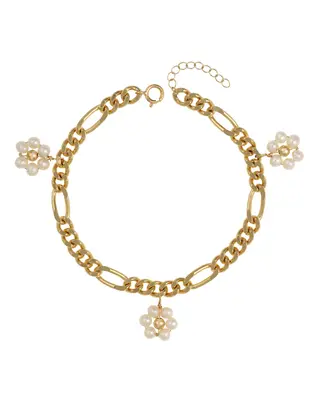 Celestine Bracelet | Gemstone: Freshwater Pearl | Length: Adjustable 6 - 7 inches | Metal Color: Gold