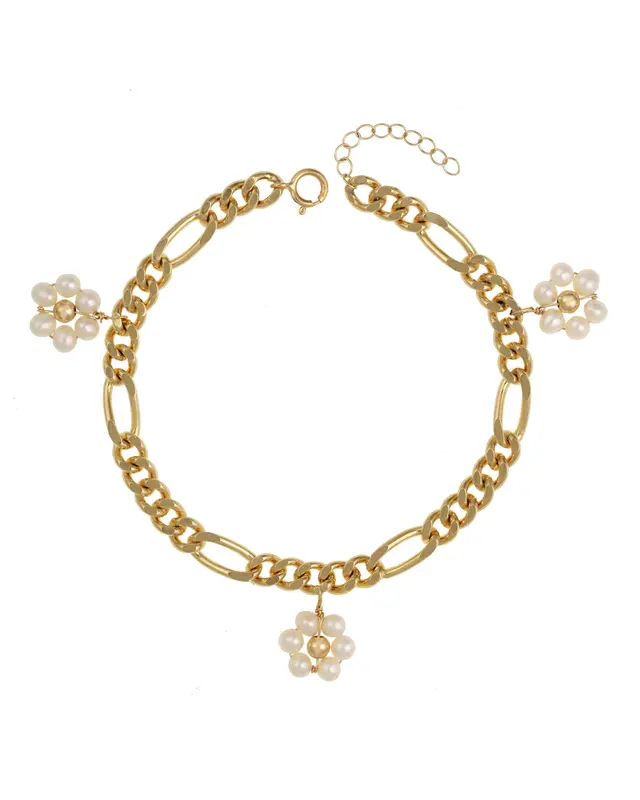 Celestine Bracelet | Gemstone: Freshwater Pearl | Length: Adjustable 6 - 7 inches | Metal Color: Gold