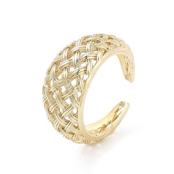 Hollow Tartan Cell Brass Open Cuff Ring for Women