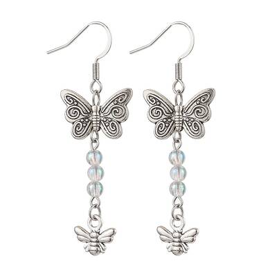 Butterfly & Bees Alloy Dangle Earrings for Women