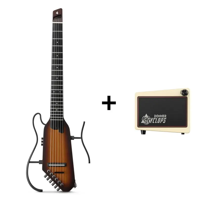 Donner HUSH™ C Nylon Acoustic-Electric Guitar - Sunburst / Guitar+Cyclops Amplifier