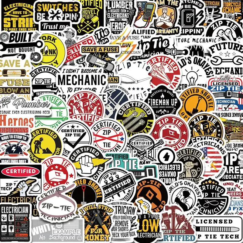 Mechanic Sticker, 65pcs/set Funny Certification Sticker, Mechanic Technician Interesting Decorative Sticker for Phone Noteboo...