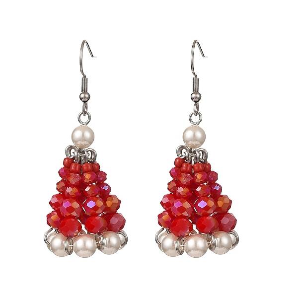 Glass with Shell Pearl Dangle Earrings for Women