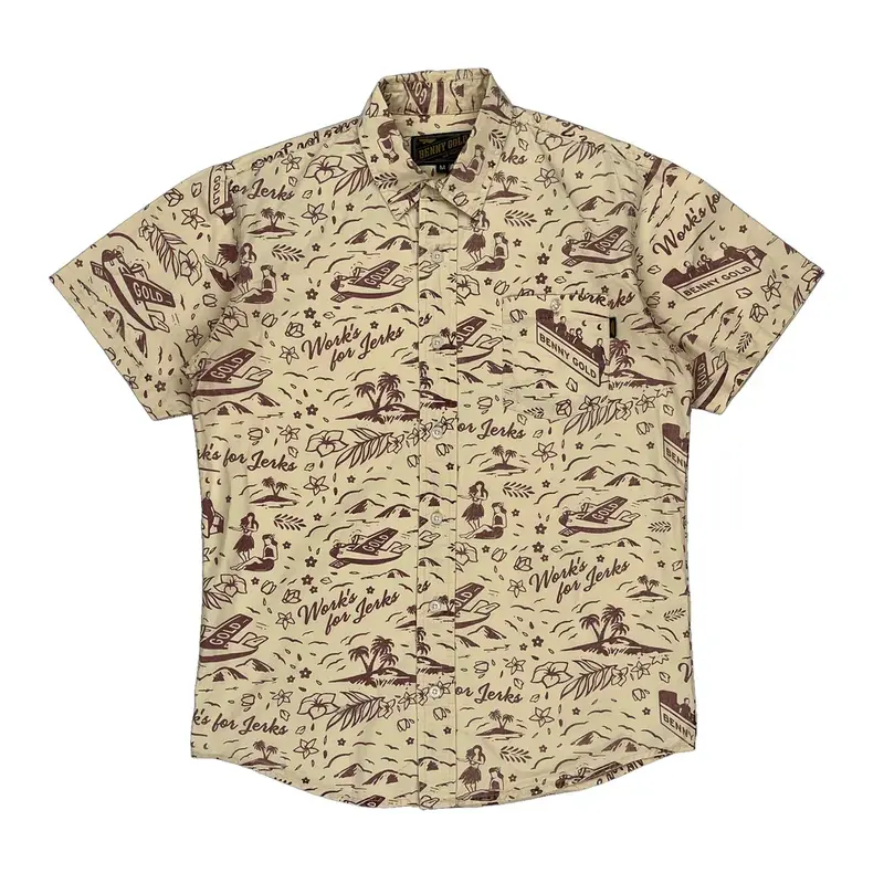 Benny Gold Hawaiian Shirt - Medium Beige Cotton